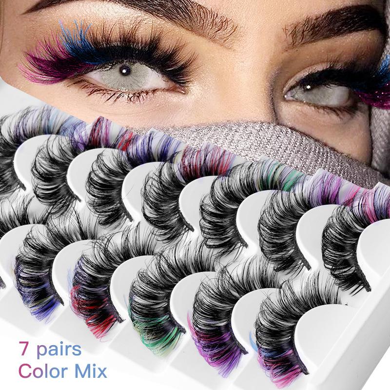 False Eyelashes Natural - 7 Paar Kleurrijke Nepwimpers 3D Mink