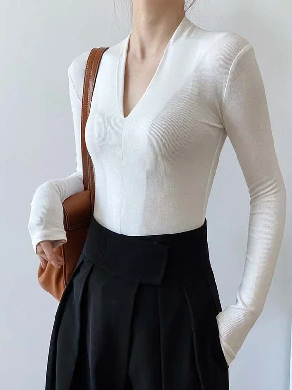 V-hals Slim Shirts Langarm Top - Beauty & Makeup Katia Di Paola recensie en prijs